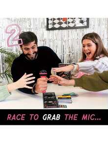 Grab Mic Game, Family Party Karaoke Game, 2-10 Players- Board Game Bad Singers With 250 Lyrics (125 Cards) Hilarious Game Nights& Birthday Party- Makes A Great Music Lovers, Karaoke Or Singing- Adult Great Date Nights - 黑色 - 查看 4