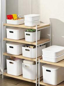 1pc White Plastic Storage Box, Suitable For Bedroom, Living Room, Dorm, Wardrobe, Can Store Clothes, Toys, Snacks, Beverages, Dolls, Dust-Proof And Moisture-Proof (Without Lid) - White - View 6