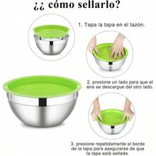 Bowls de Cocina Juego de Bowl Acero Inoxidable con Tapa Hermética 7pcs Tazones para Mezclar Boles Mezcladores Metalico para Ensalada Cuencos de Mezcla Apilables para Cocinar Hornear y Preparar - Vistoso - Ver 4