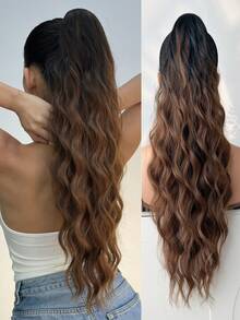 Claw Shaped Ponytail Extension Hair Accessory Brown Gradient Black Brown Gradient Brown Gradient Gold Gradient Multi-Color 24 Inch Water Ripple Heat-Resistant Fiber Synthetic Ponytail Wig, Suitable For Women's Christmas, Halloween Parties And Daily Use - Two-Tone - View 19