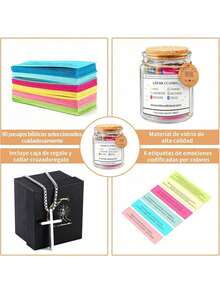 EstiloVOURTM Tarro De VersíCulos BíBlicos Con 90 VersíCulos Alentadores Y Collar De Cruz Plateado, Frasco De VersíCulos BíBlicos De Corcho Natural Para Emociones, Regalos Cristianos Para Mujeres Y HombresVersióN Mejorada