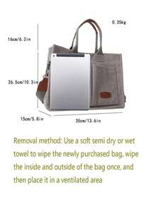 Striped Corduroy Foldable Tote Bag, Large Capacity - Grey - View 2