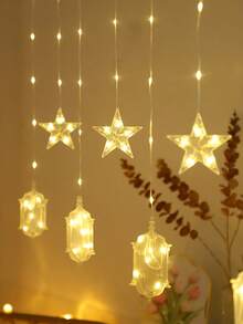 2,1 m/82 LED stjärnljusslinga, batteridriven med blinkande ljusfunktion, lämplig för inomhusfönster, sovrumsvägg, heminredning - Lykta (platt) + Stjärna - Visa 7