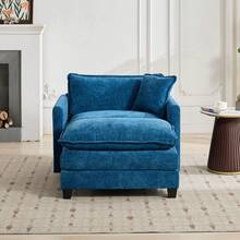 Cloud One-Seater Sofa (Ottoman Not Included), Modern Corner Sofa, Ideal For The Living Room, Bedroom And Apartment, Comfortable Double-Layer Seat Cushion, Breathable Chenille Fabric, Blue, DE5011BL - 藍色+雪尼爾+一座 - 查看 5