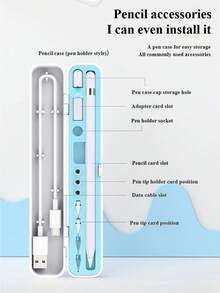 Minimalist Solid Color Computer Accessories Storage Box, Capacitive Pen Tip Adapter Accessories, Pen Case - Baby Blue - View 4