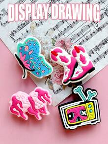 9件套梦幻杂货店系列，PVC可拆卸鞋饰，适用于腕带、DIY手工配件、创意街头元素鞋饰、圣诞礼物装饰品 - 粉色 - 查看 8