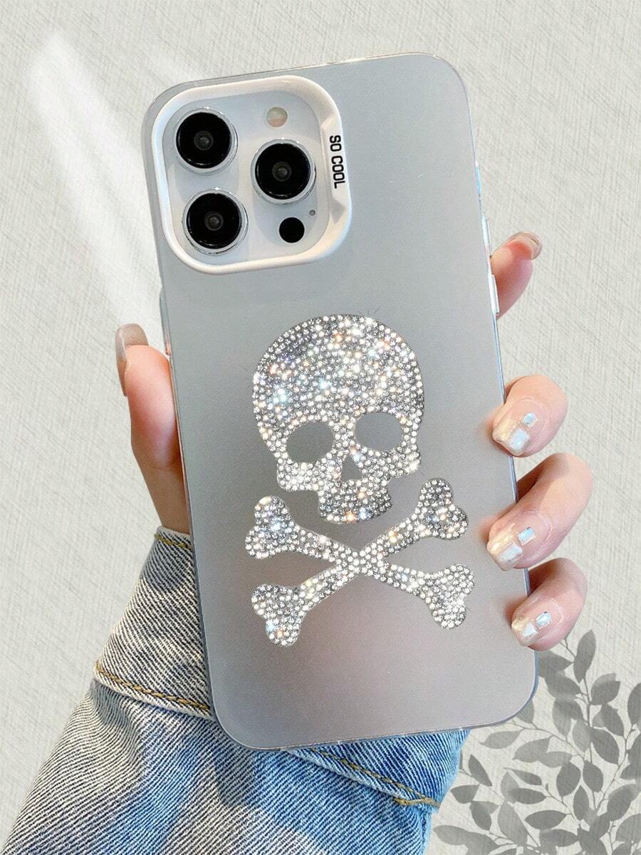 Skull Pattern Rhinestone Phone Case For IPhone 17/16/15/14/13/12/11/7/X, S21/22/23/24/25 Series, IMD Process Laser Back Panel, Stylish & Comfortable Grip, Sparkling Bling Design, Uniq - Màu tím - Xem 1