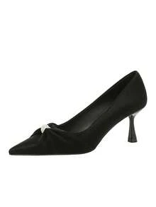 European & American Style Bowknot Pointed Toe Slip-On High Heel Women's Dress Shoes - Black - View 6