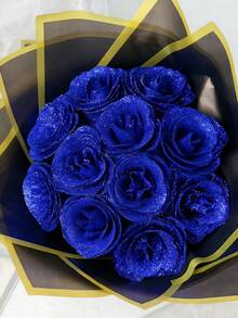 45/23pcs Shiny Rose Bouquet, DIY Artificial Shiny Rose Bouquet, Blue Enchanting Rose, Artificial Rose Bouquet For Valentine's Day, Artificial Flowers, Artificial Roses, Everlasting Shiny Artificial Rose Bouquet, Rose Bouquet With Baby's Breath, Fake Flowers - Blue - View 6
