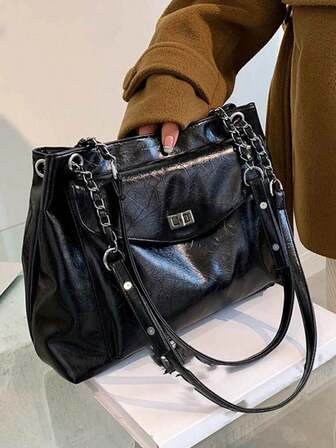 Lightweight, Business Casual Twist Lock Shoulder Handbag, Suitable For Teenage Girls, Female College Students, Newcomers And Office Workers, Ideal For Office, University, Work, Business, Commuting