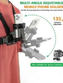 rayhong Adjustable Phone Chest Strap, Universal Chest Strap, Camera Shooting Bracket, Sports Camera Shoulder Strap, First-Person Perspective Shooting Bracket, Sports Camera Accessory Set, Backpack Clip-On Bracket. Suitable For Sports Cameras. Compatible With IPhone, Android Phone, Gift For Birthday, Family, Friends Gifts Birthday Phone Holder Phone Stand Phone Accessories Strong Load-Bearing - Multicolor - View 4