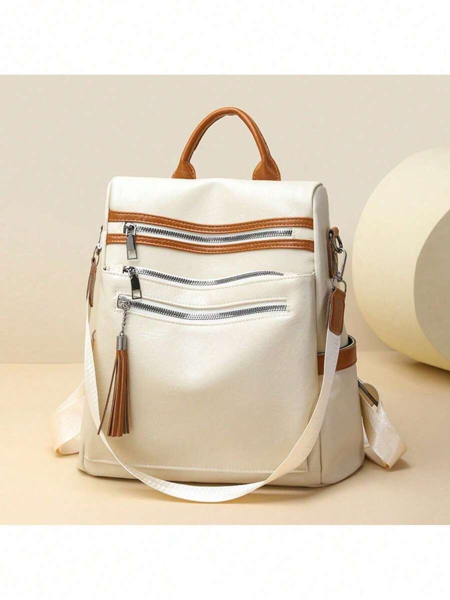 New Women's Backpack 2234 In PU, Waterproof And Anti-Theft, Korean Style, Fashionable. - Màu be - Xem 1
