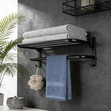 1 Pc Bathroom Towel Rack, No-Drill Wall Mounted Towel Holder, Foldable Bathroom Storage Shelf, Bathroom Accessories, Room Decor - Multicolor - View 5