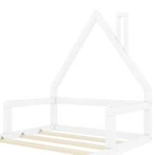 Children's Bed 90 X 200 Cm, Flat Bed, House Shape, Solid Pine, Simple Design, White - White+Pine Color - View 11