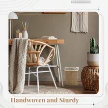 Havawish 2 piezas Cesta de basura de hierba marina trenzada de mimbre hecha a mano papelera tejida de 6.8 litros papelera redonda de mimbre estilo boho contenedor de basura natural para dormitorio - natural - Ver 5