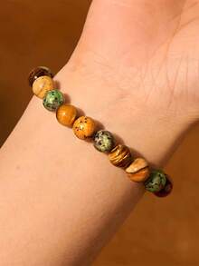 Attract Money Bracelet, 8mm Picture Jasper African Turquoise Tiger Eye Protection, Courage, Strength Bracelet Bohemia Healing Yoga Meditation Jewelry For Women Men - Multicolor - View 3