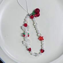 1pc Acrylic Flower & Bow Crystal Beaded Phone Lanyard, Wrist Strap, Suitable For CCD Camera, Key Chain, Bag Charm, Phone Hanging - Cherry SL - View 7