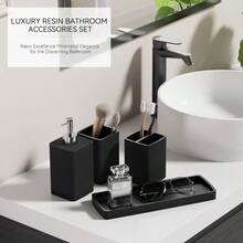 Black Bathroom SetBlack Bathroom Accories Set With Shower Curtain And Rugs Bath Towel Set Natural Loofah Sponge Soap Dispenser Toothbrush Holder Bathroom Tumbler And Tray For Bathroom - 黑色 - 查看 7