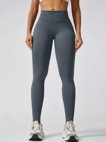 NcmRyu 2pcs Women's Solid Color Ribbed High Waist Seamless Elastic Sports Pants Spring - Multicolor - View 3