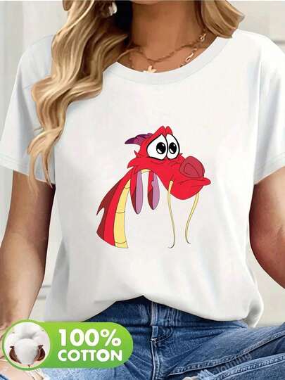 1pc blusas de mujer ropa de mujer blusas bonitas para mujeres blusas bonitas para mujer Camiseta de algodón de 180g en blanco y negro con dragón Mushu patrón estampado de dragón divertido impresión de alta calidad en algodón cuello redondo ajuste básico holgado hombres y mujeres transpirable versátil lavable a máquina cómoda talla S ~ 3XL diaria casual deportiva imprescindible en verano