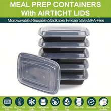 100-Piece (50 Pack) 32 Oz Meal Prep Containers Reusable With Easy Open Lids, Sturdy And Leakproof , Microwave Freezer Dishwasher Suitable, To Go Take Out Plastic Food Storage Pans With Lids, Black - 黑色 - 查看 3