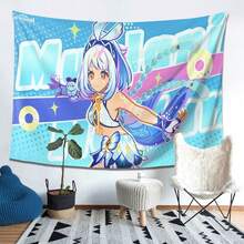 1pc Mualani Anime Tapestry - Peach Beige Fabric Wall Hanging With Manga Character Art, Cute Mualani & Iconic Outfit Design For Room Decor, Parties, Gifts For Anime Fans (Soft Pastel Colors, Retro Aesthetic) - màu đen - Xem 2