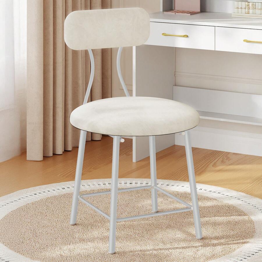 HEXCELEN Dressing Table Chair With Gold Legs, Vanity Chair Stool With Soft Padding, Makeup Dressing Table Stool For Bedroom, Living Room - White - View 1