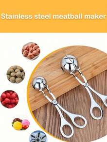 不锈钢肉丸机 - 多功能模切工具，配备重型防滑手柄，可轻松制作均匀的肉丸、虾丸、土豆丸、曲奇面团和糖果。易于清洁的抛光设计，是家庭和专业厨房的必备工具，可提高烹饪效率