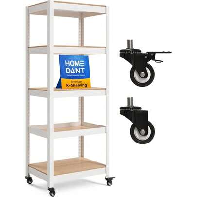 House Metal Shelving Unit With Laminated Clean Board Adjustable Storage Utility Rack Heavy Duty Shelves Organization Multipurpose (1, (Wheel-W). 24.4" Wx16.5 Dx62.2 H),37307333