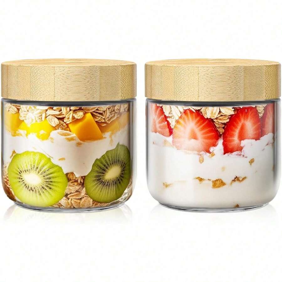 4 Pack 10oz Overnight Oats Containers With Bamboo Lids, Glass Jars With Airtight Lids For Meal Prep, Wide Mouth Mason Salad Jars, Glass  Storage Container For Yogurt Chia Snacks Spice Sugar - 10oz 2 Pack - View 1