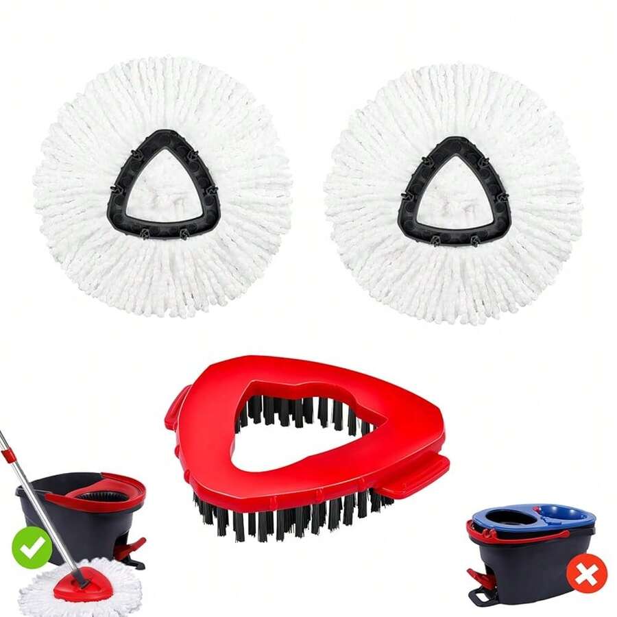 2 Pcs Mop Scrub Brush Head And 1 Mop Base Part Part Replacement Compatible With Oceda EasyWring 1 Tank System,For1-Tank,2WhiteHeads+1Brush - 2顆白頭粉刺+1支刷子 - 查看 1