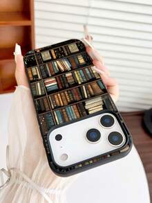 1PC Vintage Bookshelf Art Pattern Phone Case, Personalized Street Photography Wind Anti Drop Case Pattern, Simple Large Hole 1.6 Thick Large Hole Phone Case For Better Protection Of The Phone, With Anti Drop And Impact Resistance, Compatible With Apple 11/11 Pro/11ProMax,12/12Pro/12ProMax,13/13Pro/13ProMax,14/14Pro/14Plus/14ProMax,15/15Pro/15Plus/15ProMax,16//16Plus/16ProMax,17/17Pro/17Air/17ProMax,7/8/7Plus/8Plus,X/XS/XR/XSMax - Black - View 3