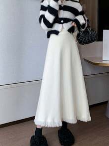 Petite Flowy Pleated Tassel Knit A-Line Skirt, High Waist, Suitable For Pear-Shaped Figures, Spring 2026 Women's Collection - Apricot - View 2