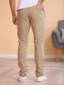 Set Of 3 Men's Ribbed Knit Trousers With Buttons And Pockets. Slightly Stretchy Fabric For Greater Comfort And Style. - Castanho-preto-chumbo - View 7