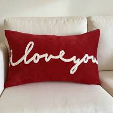 1 件浪漫“我爱你”刺绣雪尼尔枕套 - 情人节礼物，红色雪尼尔抱枕套，适合送给男朋友、女朋友、情侣，卧室沙发装饰 - 紅色 - 查看 13