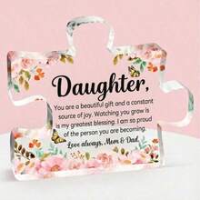 Best Gift For Grandma, Mom, Aunt And Sister - Puzzle-Shaped Acrylic Decor, Elegant Pink Flower And Butterfly Design, Conveys Love, Simple Home Decor, Thoughtful Gift For Desk Or Bookshelf, Perfect For Birthday, Thanksgiving, Mother's Day - Pink - View 24