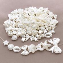 100 piezas/paquete Cuentas de ABS con acabado similar a la perla: Pétalos, Lirio del Valle y Lazos. Cuentas sueltas florales lindas para enhebrar y hacer joyas DIY. - Blanco - Ver 12