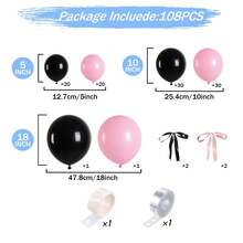 62个/108个/141个粉色和黑色气球、丝带、蝴蝶结装饰套装，适用于生日派对、婚礼派对、情人节派对、周年纪念派对