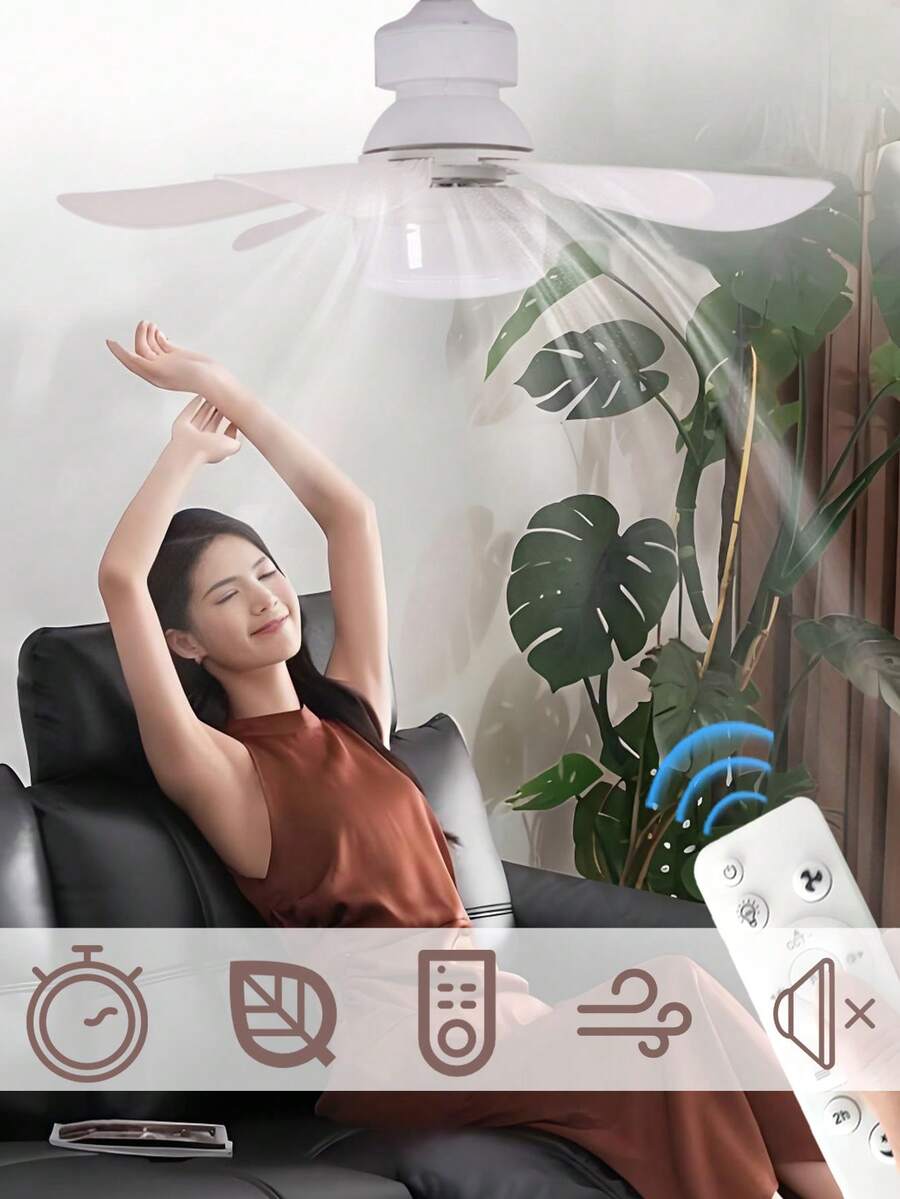 多功能LED吊扇，带遥控器 - 可调节照明和风速，安装简便，适用于E26/E27灯泡，适用于客厅、卧室、厨房等空间