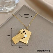 1Pc Sparkling Gold Envelope Pendant Necklace - The Envelope Opens, Features A Simple Design, Suitable For Everyday Casual Wear, Unisex, Valentine's Day Gift, Stainless Steel Necklace - Multicolor - View 3