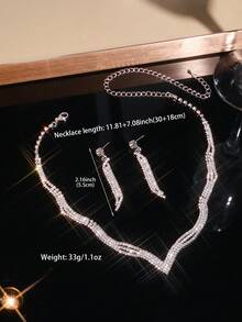 Juego de joyería de 3 piezas para mujer con diseño geométrico - Collar, Aretes, Pulsera, Adecuado para Fiesta, Boda, Acción de Gracias - Plateado - Ver 4
