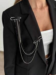 Elegante Silber & Schwarz Schulterkette, mehrschichtiges Kettenendesign mit Brosche Verschluss, einzigartiges Hochzeitsoutfit Accessoire - Verschiedenfarbig - Übersicht 3