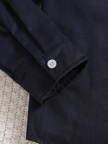 Boys' Collared Long Sleeve Shirt, Collegiate Style, Spring/Autumn - Navy Blue - View 4