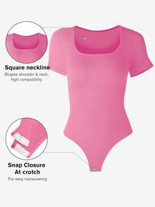 1pc Women Solid Color Shapewear Bodysuit, Tummy Control Slimming Jumpsuit