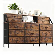 Cómoda Cajonera Marron, Cómoda con 13 Cajones Grandes y 2 Estantes, Cómoda Larga para Armario, Adecuada para Sala de Estar, Pasillo, Dormitorio, 140 * 28 * 90CM - Marrón - Ver 8