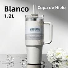 Vaso térmico 40 oz con asa Acero inoxidable, tapa anti-fugas 2 en 1, con popote Para oficina, gimnasio y viajes - Blanco - Ver 18
