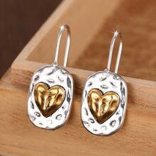 Bohemian Retro Heart-Shaped Pendant Earrings For Ladies - Two-Tone Gold & Durable Metallic Hook Earrings, Suitable For Daily Wear, Parties, Spring Festival And Year-Round Events - A Light And Retro Personalized Accessory Gift For Ladies - Nhiều màu - Xem 2
