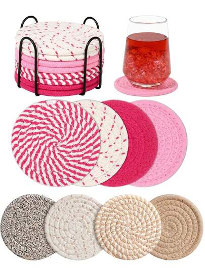 Miếng lót ly thấm hút 4,3 inch, thảm trải bàn cà phê tối giản bằng cotton thủ công, quà tặng trang trí nhà cửa