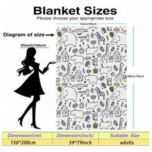 1件卡通动物图案毛毯，包含狮子、大象、长颈鹿、斑马、犀牛等动物图案，色彩鲜艳，采用柔软法兰绒面料，轻盈透气，四季皆宜，非常适合沙发、床、沙滩、露营等场合，是新年和生日的理想礼物，可机洗。 - 彩色 - 查看 12