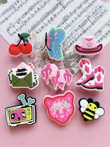 9件套梦幻杂货店系列，PVC可拆卸鞋饰，适用于腕带、DIY手工配件、创意街头元素鞋饰、圣诞礼物装饰品 - 粉色 - 查看 11